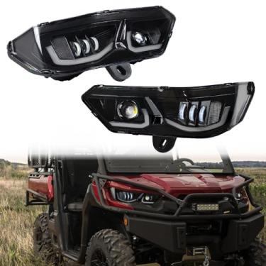 Imagem de CPOWACE Conjunto de faróis de LED dianteiros com luz de seta DRL compatível com acessórios Can Am Defender HD5 HD8 HD7 HD9 HD10 MAX 2016-2023, farol de LED farol alto e baixo LF & RH (par)
