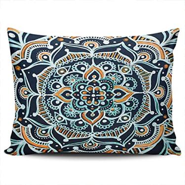 Imagem de WEINIYA Capa de almofada para decoração de casa azul marinho e laranja boêmio mandala zen 30,5 x 40,6 cm Boudoir fronha de almofada impressa dupla face (conjunto de 1)