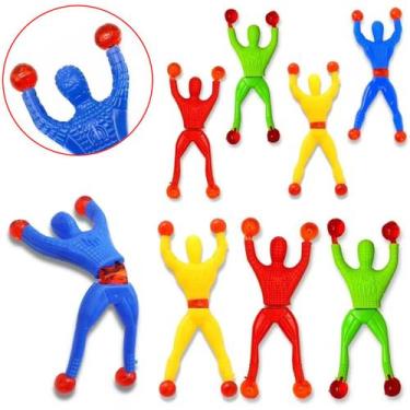 Imagem de 06 Bonecos Super Ninja Aranha coloridos Gruda Desce Parede Vidro 8cm -