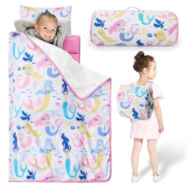 Imagem de Safotad Tapete de cochilo infantil com travesseiro e cobertor, design portátil de enrolar de 137 x 84 cm - Macio, lavável, sacos de dormir leves para crianças - ótimo para pré-escola, creche, rosa