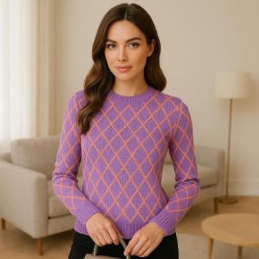 Imagem de Blusa Tricot Manga Longa Geométrica - Vitrine Collection, Lilás, U