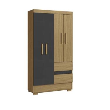 Imagem de Guarda Roupa 04 Portas 02 Gavetas Com Pés Atacama Grafite Coimbra Aram