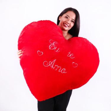 Imagem de Coração De Pelúcia Bordado Gigante 80cm Macio - FOFUXOS DE PELÚCIA - W