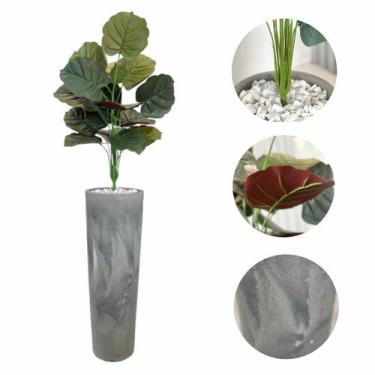 Imagem de Planta Artificial Caladium Costela Vaso Moderno Alto + Pedra - FlorImp