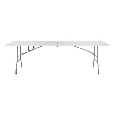Imagem de Mesa Dobravel 244x74 Cm Plastico Branca Compacta Tipo Maleta - Klimber