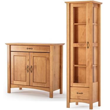 Imagem de Buffet Aparador 2 Portas 93 cm e Cristaleira 1 Porta Madeira Maciça Bella