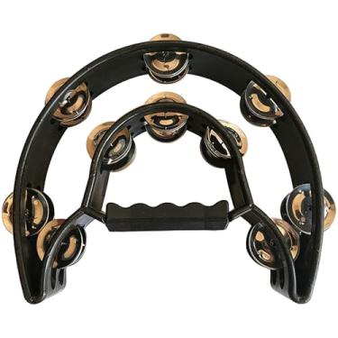Imagem de Pandeiro para adultos, meia lua percussão com jingles de metal de fileira dupla e alça ergonômica para bateria, guitarra