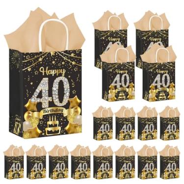 Imagem de 50 peças de sacos de presente de festa de 40 anos a granel, preto e dourado Happy 40th Gift Candy Wrap Bags com papel de seda, vintage 40º aniversário decorações bolsa de lembrança para homens