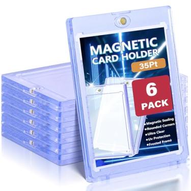 Imagem de Kitoyz Estojo magnético de 6 quilates para cartões colecionáveis – Suporte de cartão de beisebol com ímã de 35 pontos com proteção UV, protetor de cartão de acrílico rosqueado, adequado para cartas de