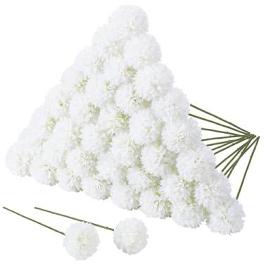 Imagem de Ovveroche 36 peças de flores artificiais, crisântemo, flores falsas de hortênsia com haste, buquê de bolas para casa, escritório, café, mesa, festas, casamento e decoração de chá de bebê