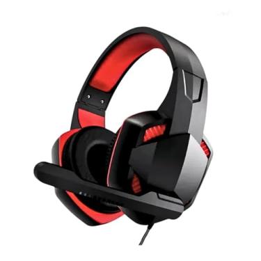 Imagem de Fone Headset Gamer com Fio e Microfone Ajustável Conexão P2 USB Preto com Vermelho