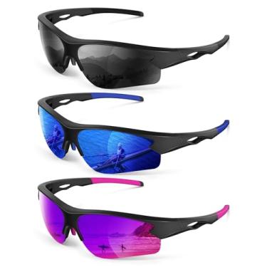 Imagem de CIFOYA Óculos de sol esportivos polarizados para homens e mulheres - Óculos de sol de meia armação com proteção UV para corrida, beisebol, pesca, Cinza + Roxo Vermelho + Azul Escuro, Medium