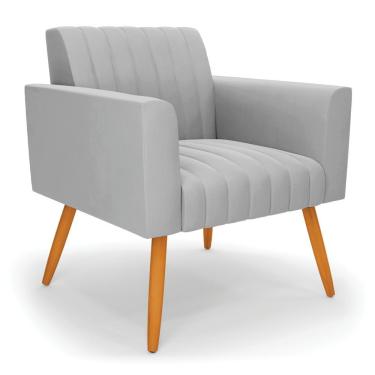 Imagem de Poltrona Viena Gomada Suede Cinza Pés Palito Castanho - D'rossi