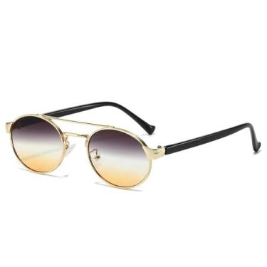 Imagem de HCPIHF Óculos de armação pequena de metal UV400, masculino, redondo, feminino e masculino, estilo vintage de metal (tamanho único, cinza, amarelo e preto)