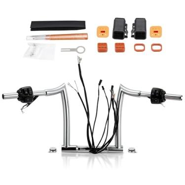 Imagem de TIGERSGATE Ganchos de macaco pré-cabeados de 25,4 cm para Sportster Dyna Softail Road King 1996-2006 1996-2006 Guidão Grampo de 2,5 cm (CAN-Bus pré-instalado e seta e fios de aderência aquecidos e kit