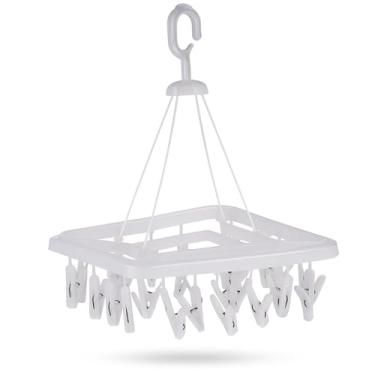 Imagem de Varal de Plástico com 24 Prendedores, Quadrado, Branco, 36x31 cm, Dobrável, Portátil, Durável, Roupa Íntima, Lavanderia