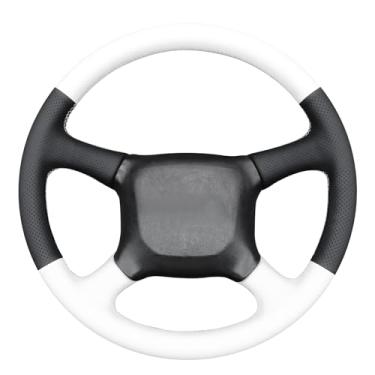 Imagem de MEWANT Capa de volante de couro branco costurado à mão para Chevrolet Silverado 1500 1999-2002/Silverado 2500 1999-2002/Silverado 3500 2001-2002/Astro/Blazer/C/K 1500 Series/Kodiak/Suburban/Tahoe