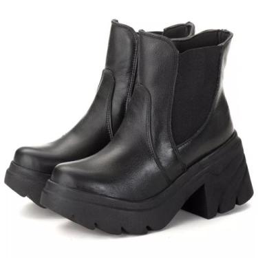 Imagem de Bota Coturno Chelsea Feminina Couro Legitimo, Preto, 37