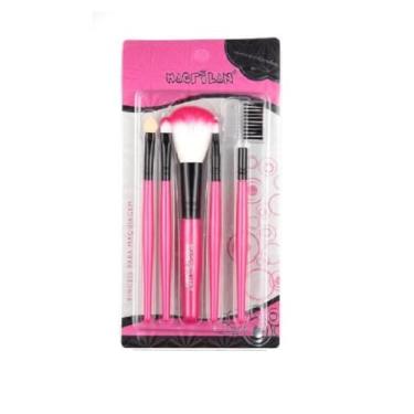 Imagem de Kit com 5 Pincéis para Maquiagem Profissional Macrilan (Pink)