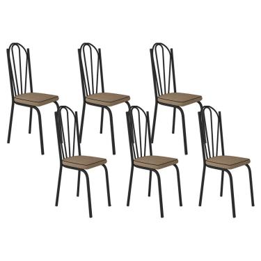 Imagem de Kit Com 06 Cadeiras 121 Preta Corino Rattan Artefamol