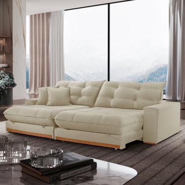 Imagem de Sofá Retrátil 4 Lugares 290cm Linho Belize Bege
