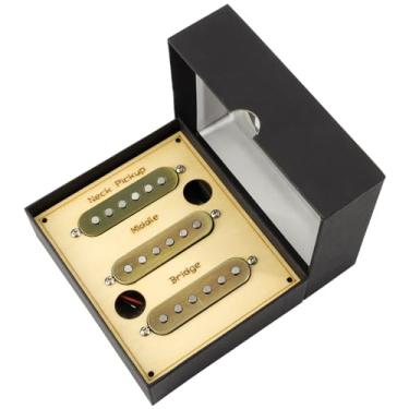 Imagem de Ogdni Captador Alnico 5 Strat, bobina única, captador de guitarra, pescoço/meio/ponte, creme para guitarra elétrica Strat Squier (Bronze)