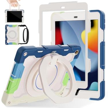 Imagem de ROISKIN Capa para Ipad para Meninos de 10,2" com Protetor de Tela Proteção Contra Quedas de 15 Pés], Capa para Ipad 9ª/8ª/7ª Geração 2021/2020/2019 com Alça de Ombro com Suporte Giratório 360 e Alça D