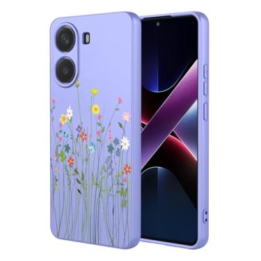 Imagem de HTXWXJC Capa de telefone para Xiaomi Poco X7 Pro, 2412DPC0AG Redmi Turbo 4 capa à prova de choque flexível amortecedora TPU capa macia padrão flor capa de telefone para Xiaomi Poco X7 Pro 5G flor roxa