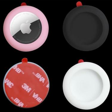 Imagem de echinff Capa de silicone com adesivo forte 3M, pacote com 4 capas protetoras para Apple Air Tags para colar na TV, fones de ouvido remotos, bagagem, laptop, câmera