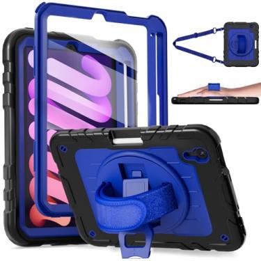 Imagem de Stweap Capa para iPad mini 7 A17 Pro/iPad mini 6 de 8,3 polegadas, capa para iPad mini 7ª/6ª geração (2024/2021) com suporte para lápis/suporte, alça de mão/alça de ombro, preto + azul
