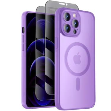 Imagem de Symcele Capa projetada para iPhone 12 Pro, compatível com MagSafe, com protetores de tela de privacidade X2, [proteção da câmera] [proteção contra quedas militares] capa de telefone à prova de choque