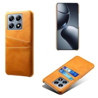 Imagem de Capas Compatível com Xiaomi 14T PRO,Caso de couro PU-Tampa de telefone a prova de choque com 2 slots de cartão,Proteção anti-impressão digital e anti-gota-Yellow
