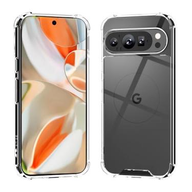 Imagem de rooCASE Capa transparente Plexis compatível com Google Pixel 9, capa transparente fina com amortecedor de TPU, vidro cristal, acrílico, resistente a arranhões, à prova de choque