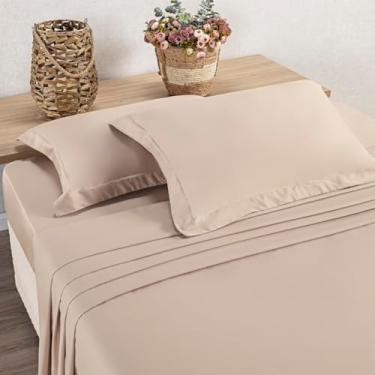 Imagem de Jogo de Lençol 4 Peças 400 fios Algodão - Fio Egípcio - Aba Americana (Bege, CASAL)
