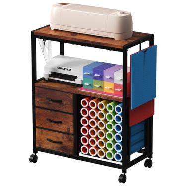 Imagem de 30 suportes de rolo de vinil para carrinho Cricut, carrinho de artesanato com 3 gavetas de tecido, organização e armazenamento de artesanato compatível com máquina Cricut Maker, estação de trabalho de