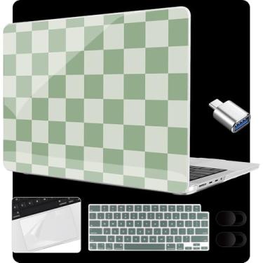 Imagem de MEEgoodo Capa rígida para laptop M4 MacBook Pro de 14 polegadas 2024 2023 2021, compatível com o modelo A3112/A3401/A3185/A2918/A2992/A2779/A2442 para M3 M2 M1 Pro/Max, xadrez verde
