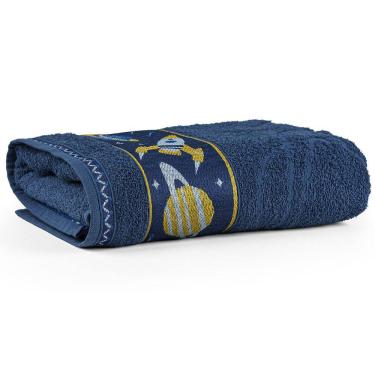 Imagem de Toalha de Banho Avulsa Minimi Infantil 100% Algodão - 1,15m x 75cm - Galáxia - Azul Marinho
