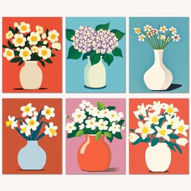 Imagem de Bougimal Pacote com 6 kits de pintura por números para iniciantes, 28 cm L x 35,5 cm C, conjunto de 4 tintas acrílicas DIY em tela sem moldura na caixa, kits de pintura por números para decoração de