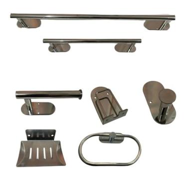Imagem de Kit Acessórios para Banheiro em Inox, 7 Peças, Porta Toalhas 60cm e 40cm, Cromado