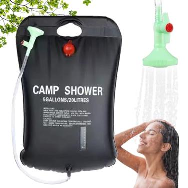 Imagem de Bolsa de chuveiro de acampamento com aquecimento solar, bolsa de chuveiro de acampamento aquecida por energia solar com mangueira e chuveiro, recipiente portátil de armazenamento de água de 20 L para
