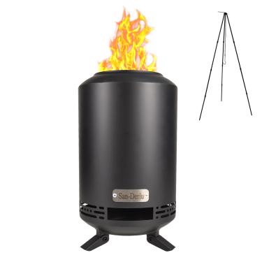 Imagem de Fogueira portátil de mesa, fogueira sem fumaça para acampamento, ao ar livre e pátio, alimentada por pellets de madeira ou lenha, 14 cm x 29 cm, grelha de fogueira com tripé, preta