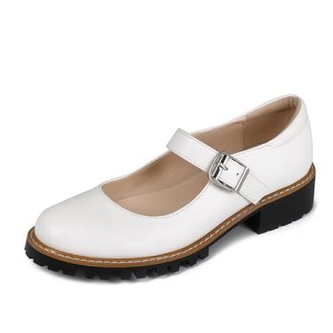 Imagem de Sailimy Sapatos Mary Janes Brancos Femininos Salto Baixo Grosso Plataforma Flats Costura Retro Oxford Clássicos Bico Redondo Fivela Tira No Tornozelo Uniforme Escolar Bloco Médio 7.5