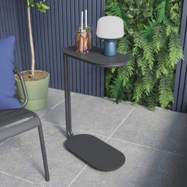 Imagem de Mesa De Apoio Lateral Oval 64x29x22cm Aco Cinza - Home