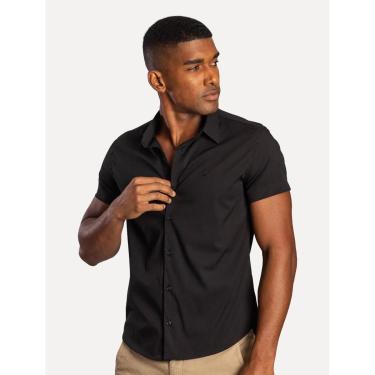 Imagem de Camisa Sergio K Masculina Manga Curta Elastano Preta-Masculino