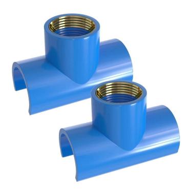 Imagem de Kit 2 Tapa Furo Tee Pvc/Latão Rosca 25Mm X 3/4 Azul Estrela