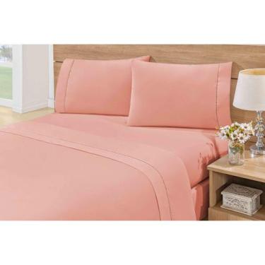 Imagem de Jogo De Lençol 3 Peças- Casal Queen 180 Fios - Branco Rosê - NoBrand, 