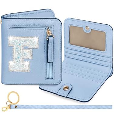 Imagem de YQE Carteira com inicial RFID para meninas pequenas, presentes na moda, aniversário, Natal, meia ideia de presente para adolescentes, filha, neta, sobrinha, 6, 7, 8, 9, 10, 11, 12, 13 anos, Azul, F