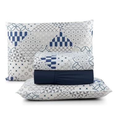 Imagem de Jogo de Cama Casal Box 4 Peças Micropercal 200 Fios com Lençol com Elástico e Fronhas – Toque Aveludado(Fiesta)