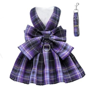 Imagem de Conjunto de vestidos para cães Petcare Plaid com coleira de gravata bo