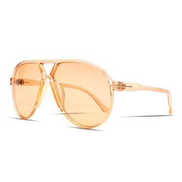 Imagem de GUVIVI Óculos de sol aviador retrô para mulheres e homens, grandes, clássicos, anos 70, vintage, moderno, sem emaranhados, quadrados, óculos de sol, Armação laranja - Lente laranja claro, Big